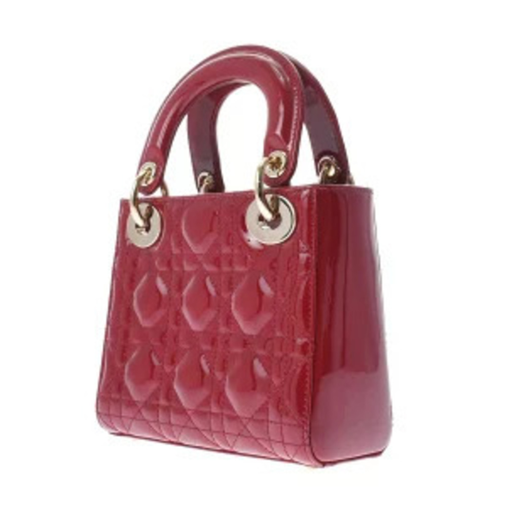 Dior Lady Christian Cherry Leather  Vernis Handbag Red Patent Bag Cannage